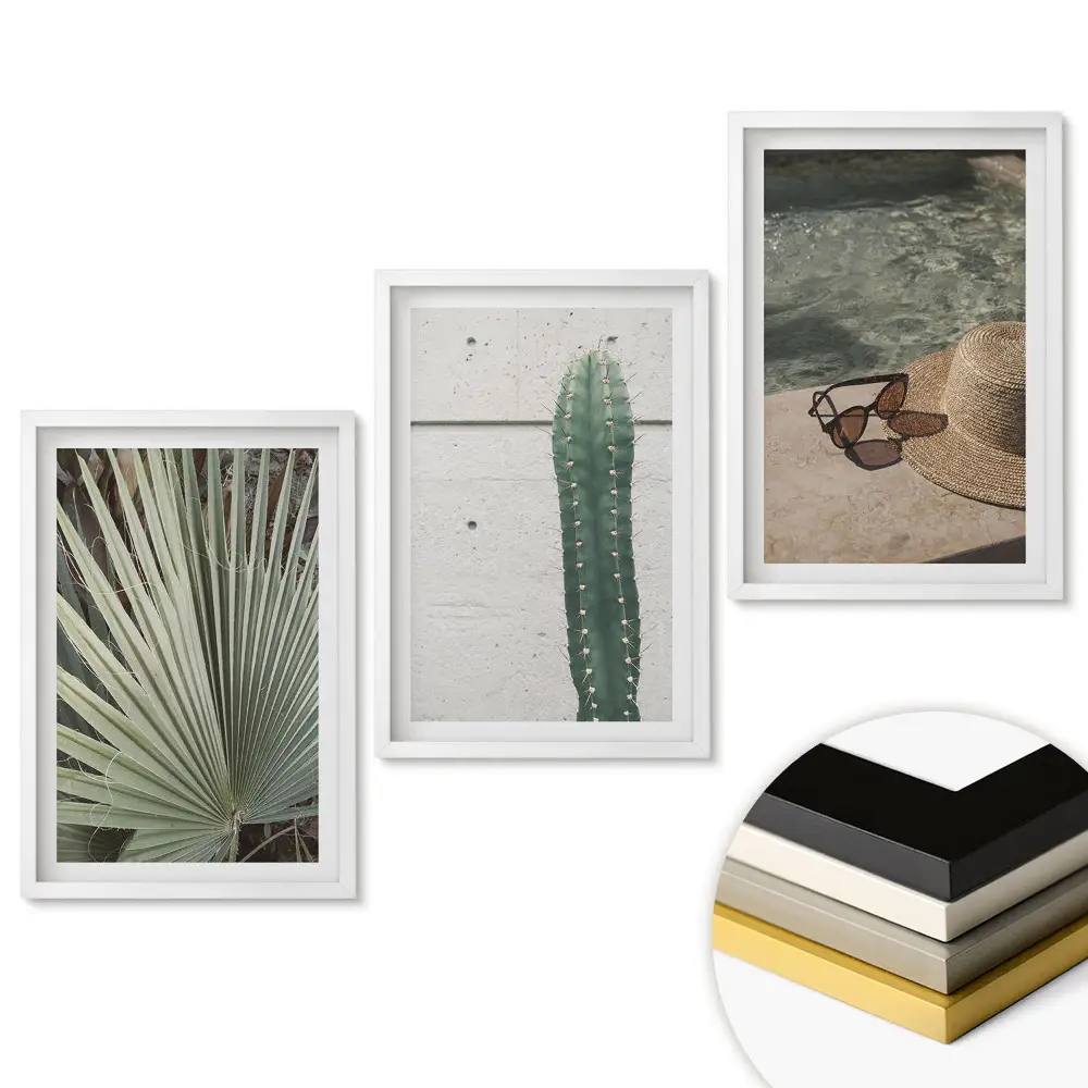 Set de 3 tablouri pentru living cu tematică botanică și design estival