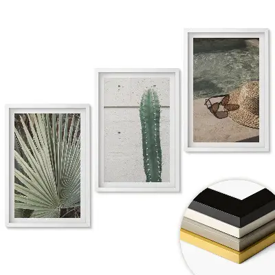 Set de 3 tablouri pentru living cu tematică botanică și design estival