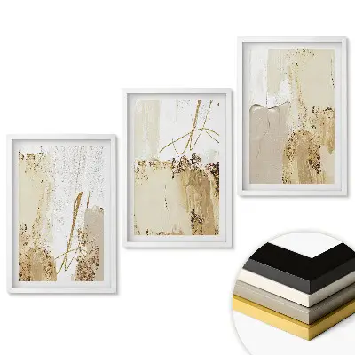Set de tablouri pentru living cu compoziții abstracte în nuanțe de auriu