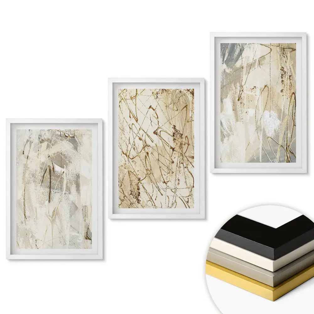 Set tablouri pentru living cu compoziții abstracte în nuanțe delicate