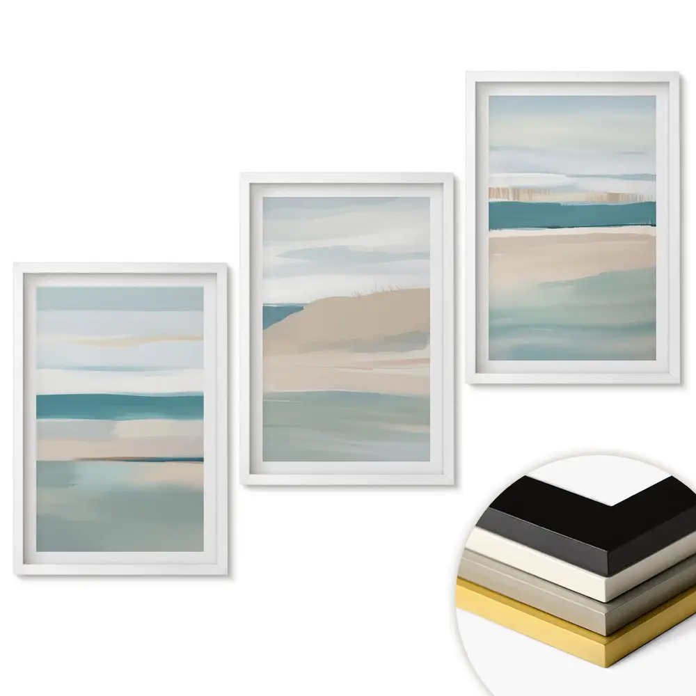 Set 3 tablouri pentru living cu peisaje în nuanțe de albastru