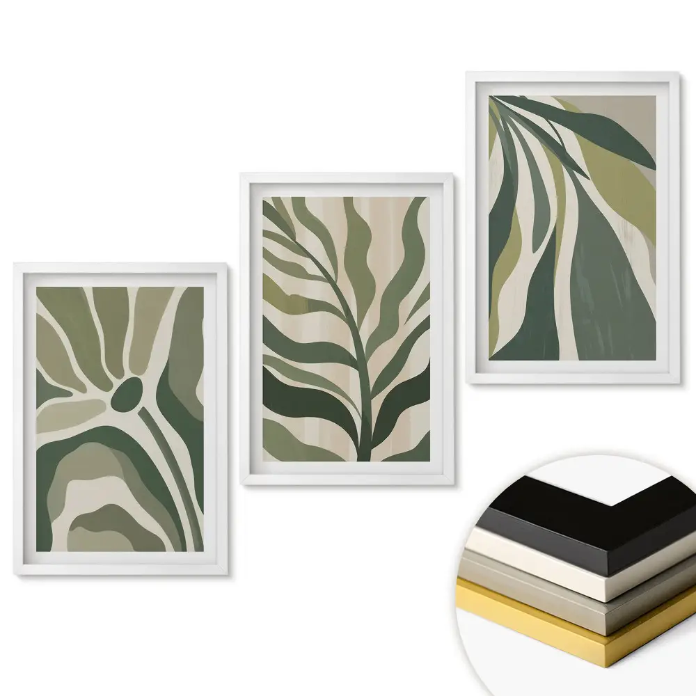Set tablouri pentru living Armonia verde în artă abstractă