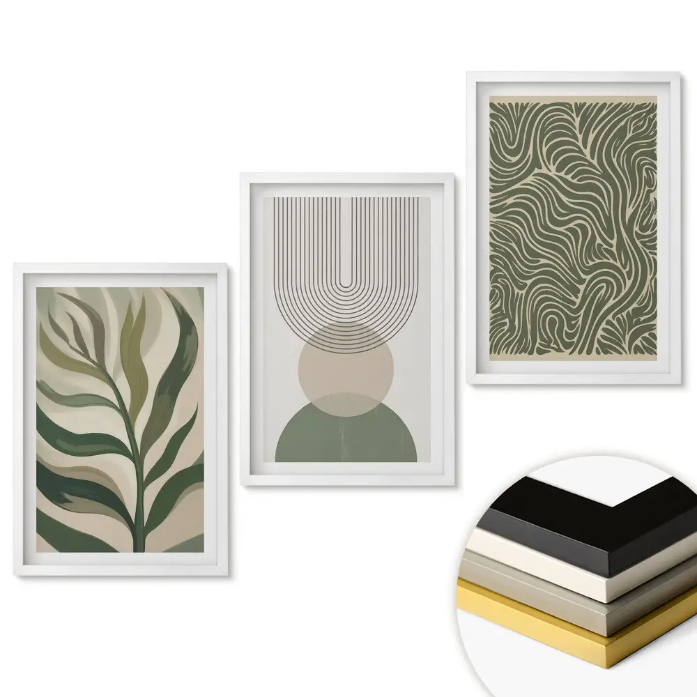 Set de 3 tablouri pentru living cu design minimalist inspirat din plante