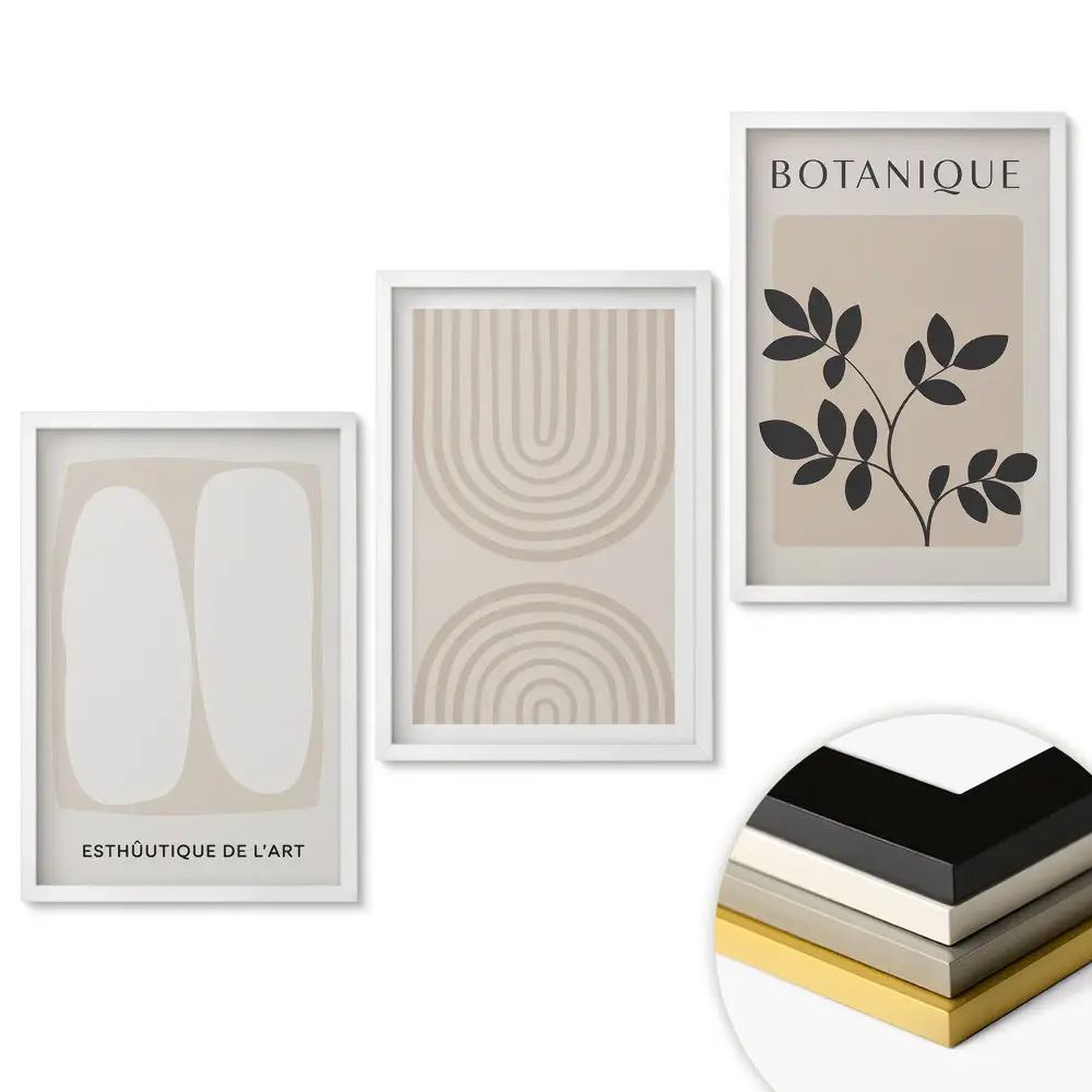 Set de 3 tablouri pentru living cu grafică elegantă în nuanțe neutre