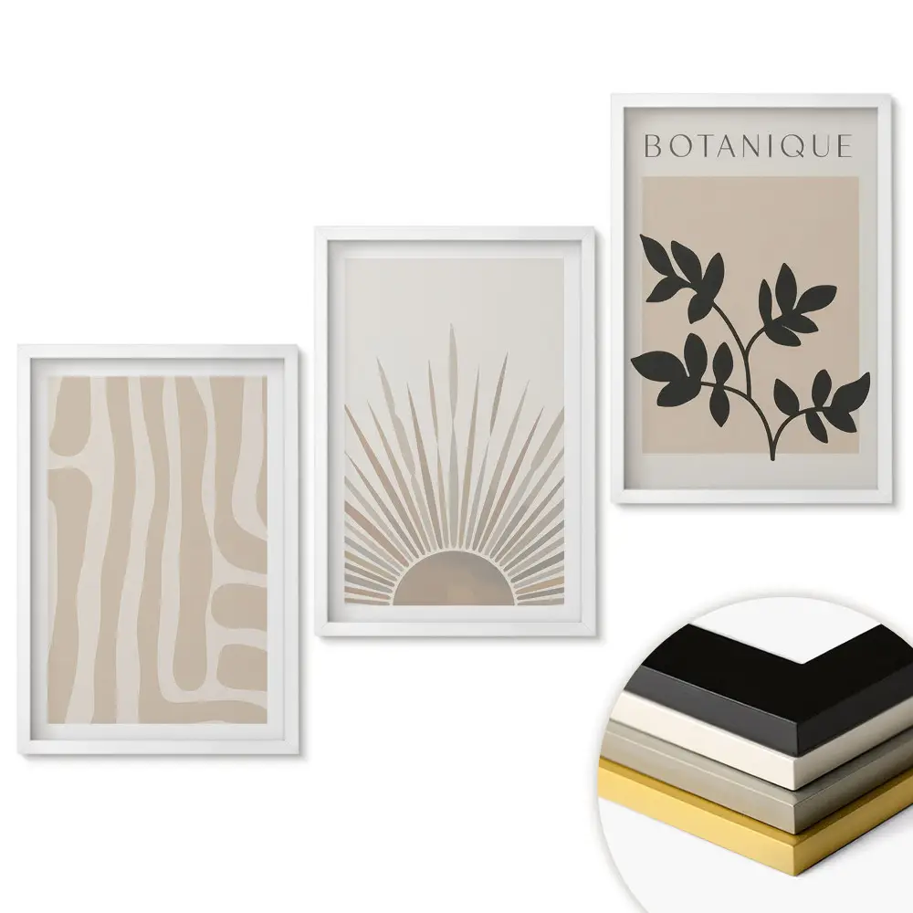 Set de tablouri pentru living cu grafică elegantă în culori neutre