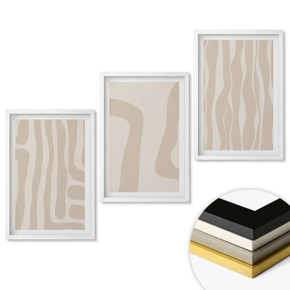 Set 3 tablouri pentru living cu modele abstracte în nuanțe de bej