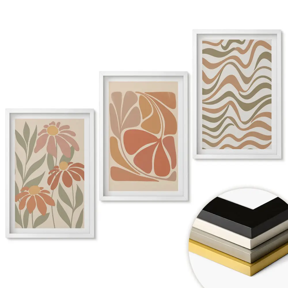 Set de tablouri pentru living cu motive florale în culori discrete