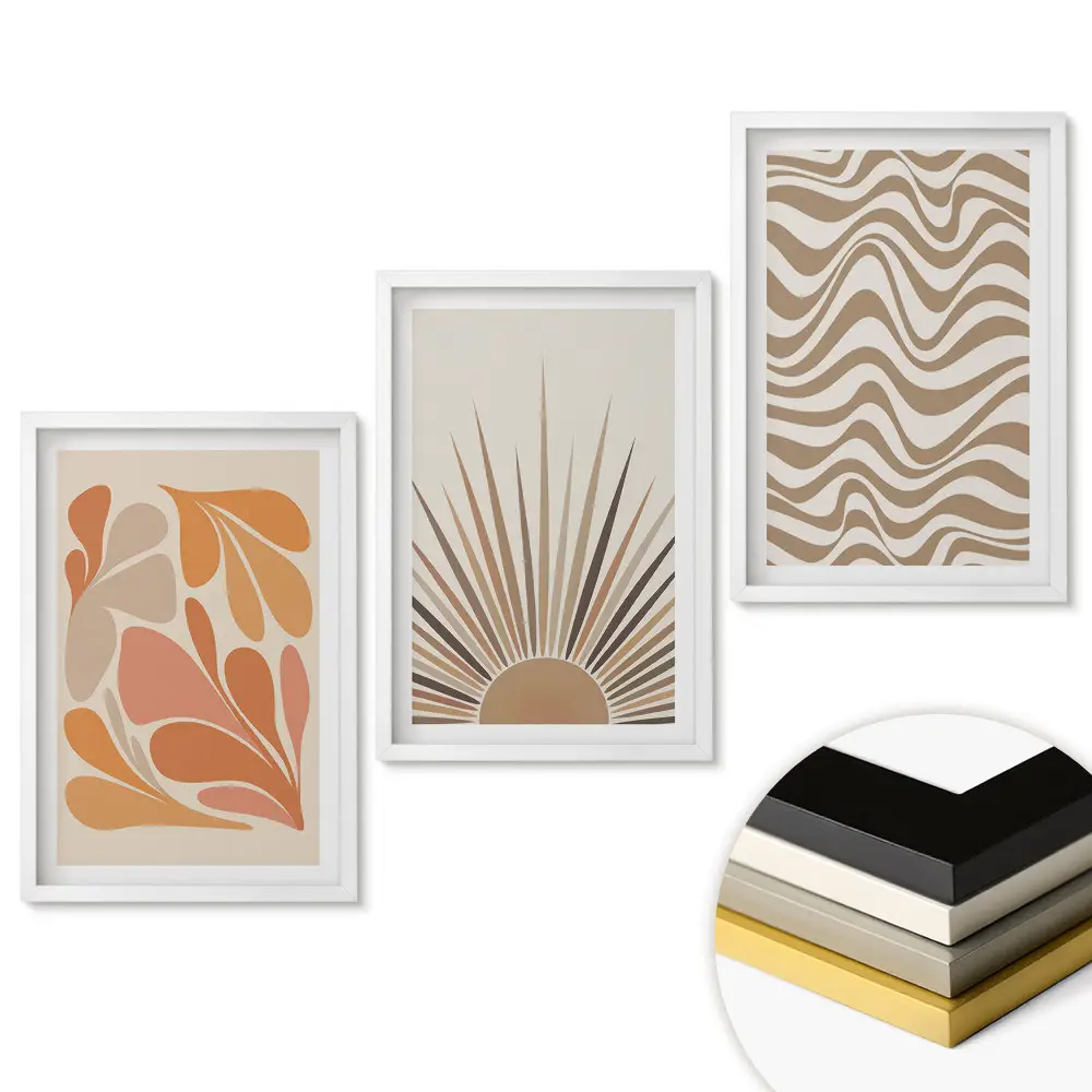 Set de 3 tablouri pentru living cu design abstract modern în nuanțe calde