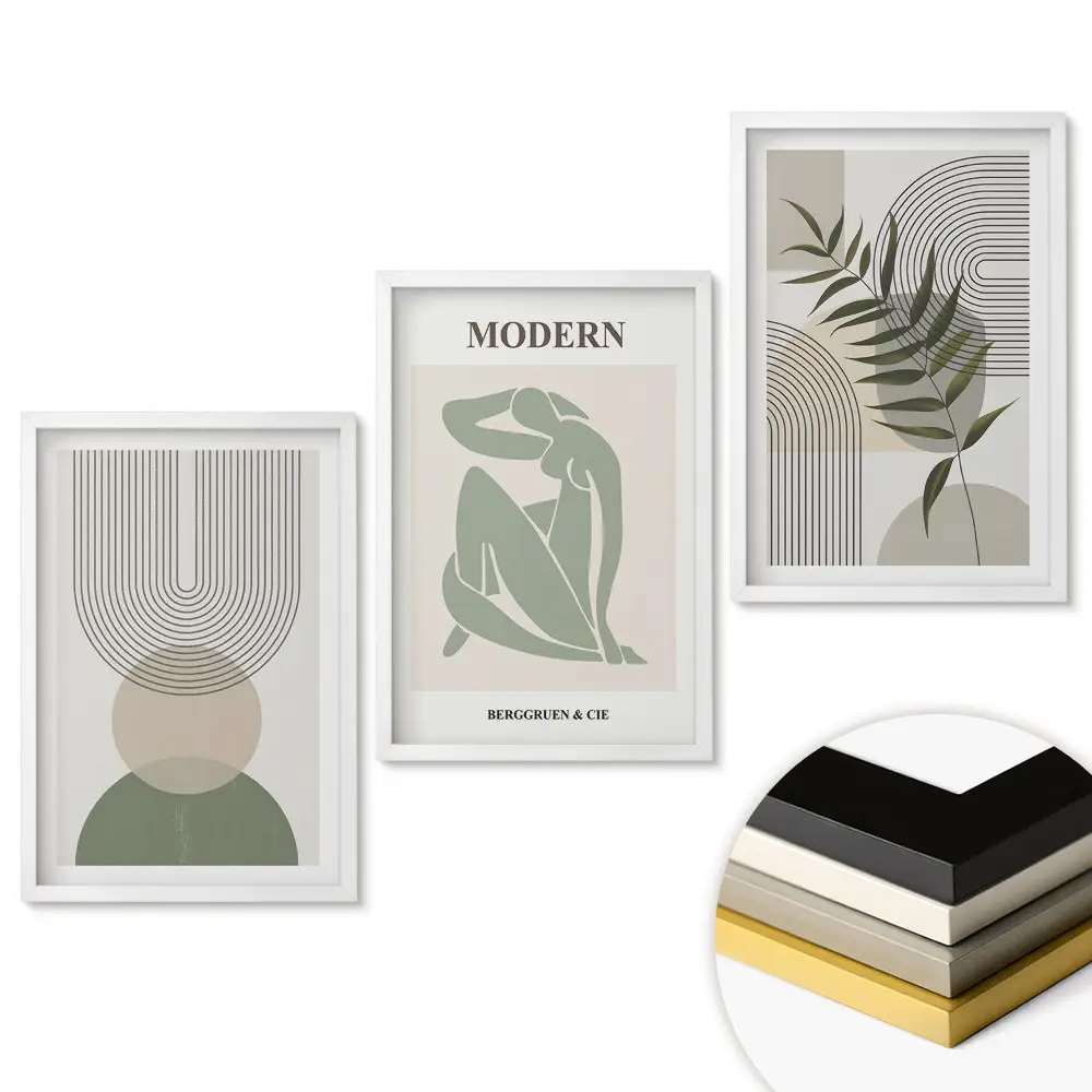 Set de 3 tablouri pentru living cu forme moderne și motive naturale