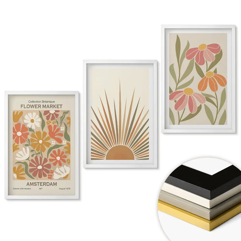Set 3 tablouri pentru living cu design floral modern
