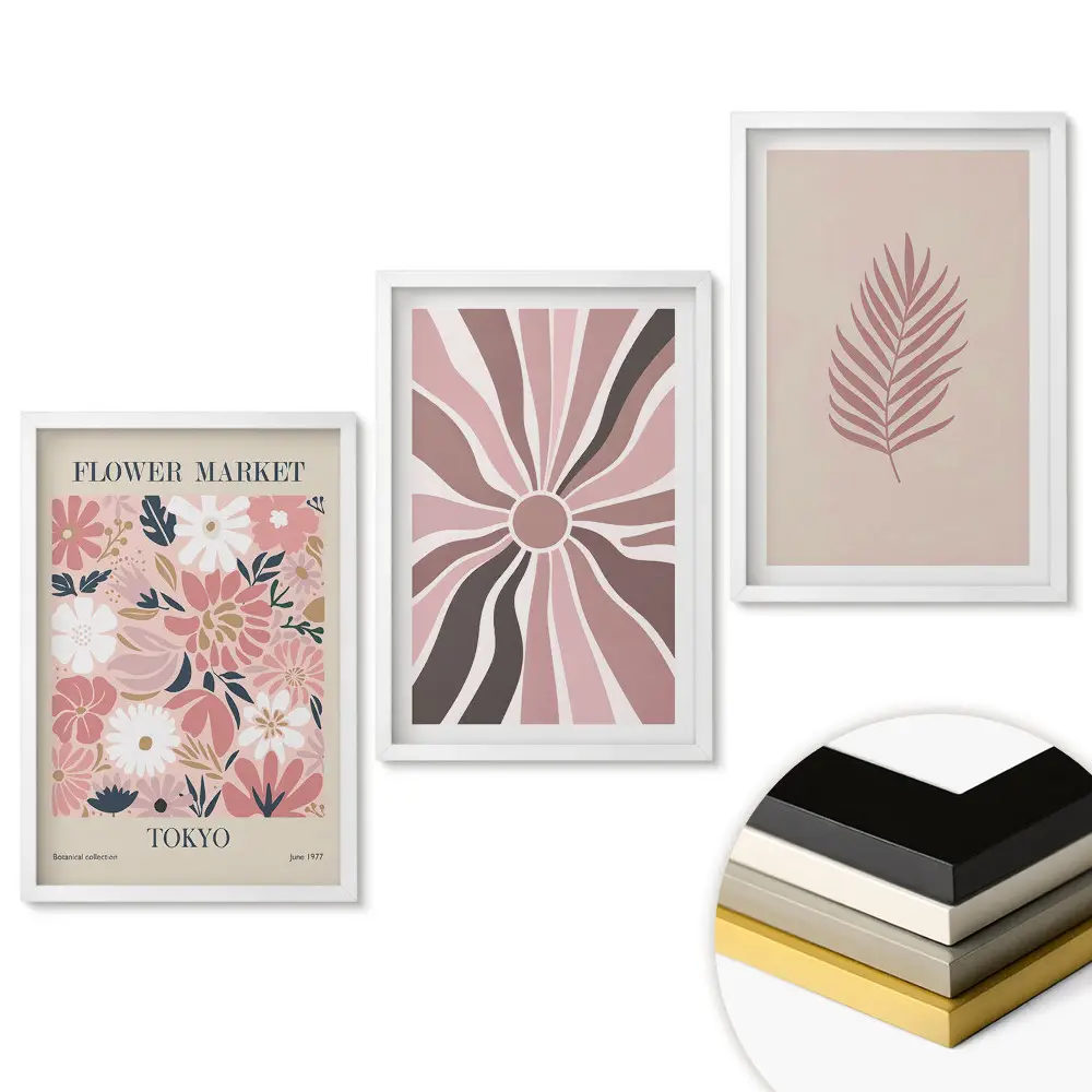 Set de 3 tablouri pentru living Piața de flori în nuanțe pastelate