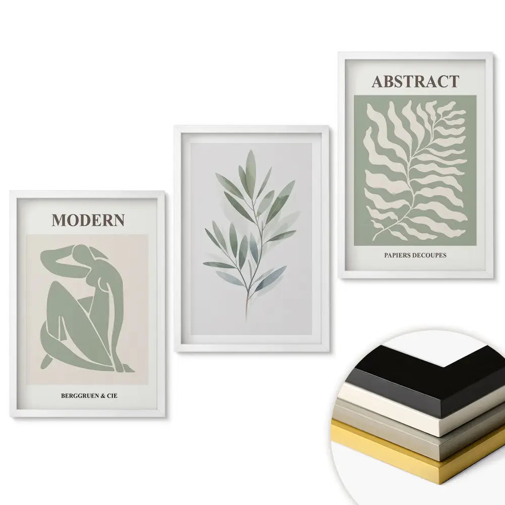 Set tablouri pentru living cu grafică modernă și motive vegetale