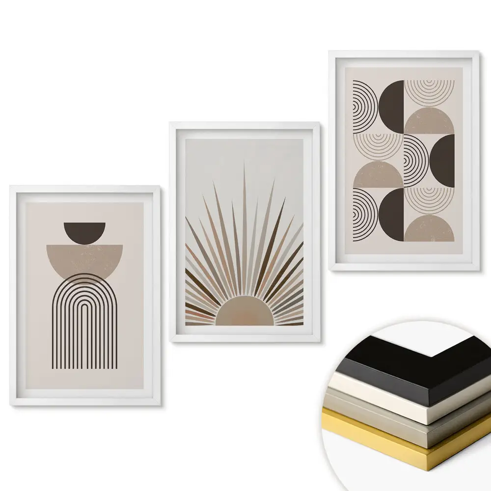 Set de 3 tablouri pentru living cu grafică modernă în culori discrete