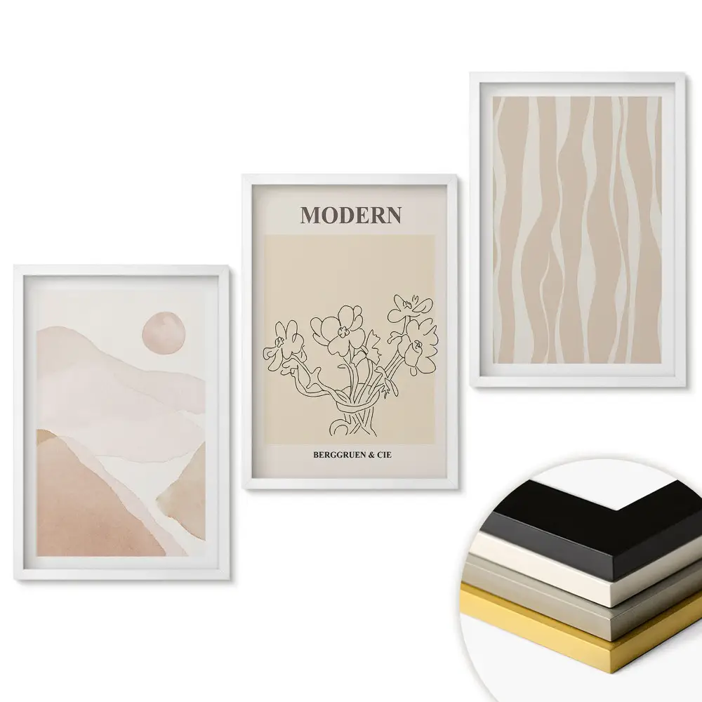 Set de 3 tablouri pentru living cu grafică modernă în culori discrete