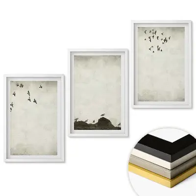 Set 3 tablouri pentru living cu peisaj și păsări în zbor