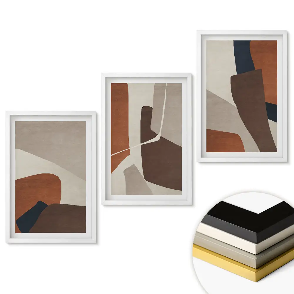 Set 3 tablouri pentru living cu compoziții abstracte în culori calde