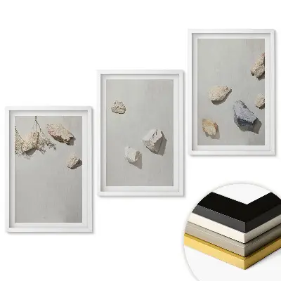 Set de 3 tablouri pentru living cu design de pietre și plante