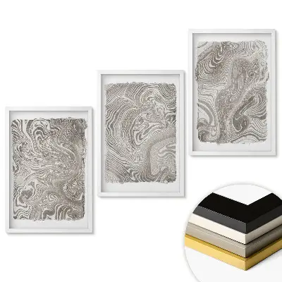 Set 3 tablouri pentru living cu model abstract de valuri în nuanțe de gri