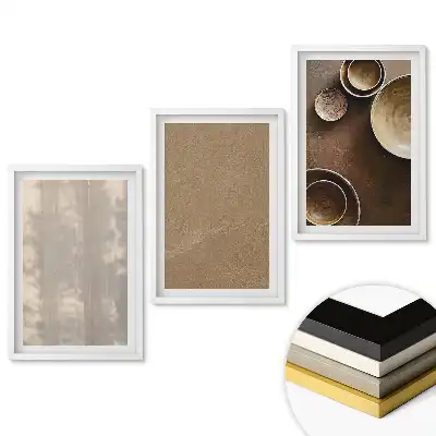 Set de tablouri pentru living cu compoziții minimaliste cu farfurii și texturi