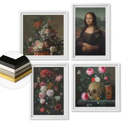 Set de tablouri înrămate cu motive florale, cranii și artă abstractă