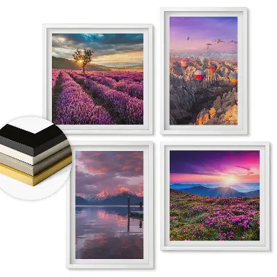 Set de tablouri înrămate cu peisaje naturale în culorile apusului