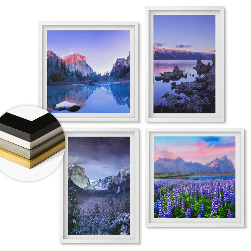 Set 4 tablouri înrămate cu peisaje naturale din diferite anotimpuri