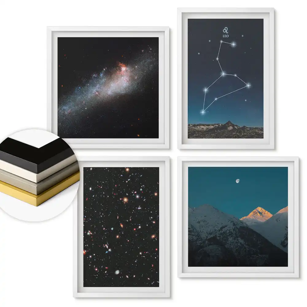 Set de 4 tablouri înrămate Frumusețe cosmică și constelații stelare