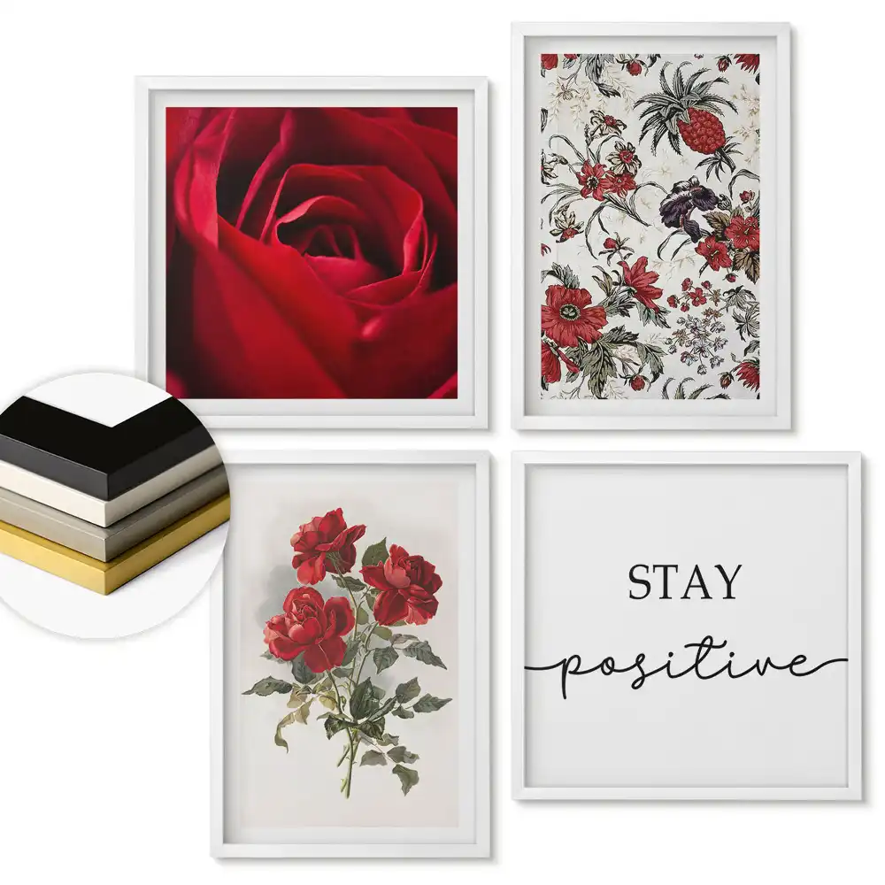 Set 4 tablouri înrămate cu inspirații florale și mesaje pozitive