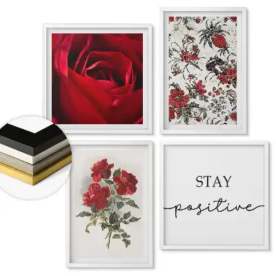 Set 4 tablouri înrămate cu inspirații florale și mesaje pozitive