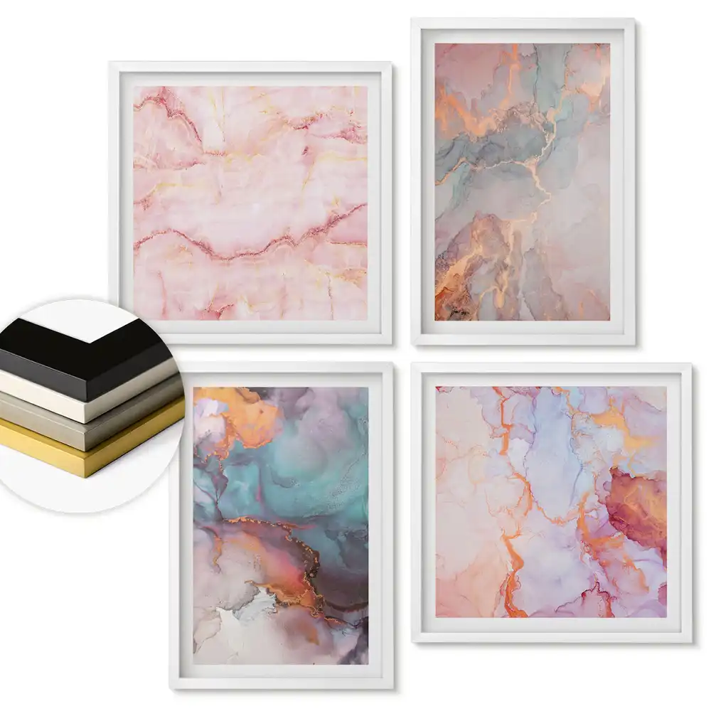 Set de 4 tablouri înrămate cu peisaje abstracte în culori pastelate