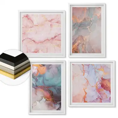 Set de 4 tablouri înrămate cu peisaje abstracte în culori pastelate