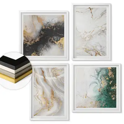 Set de 4 tablouri înrămate Eleganța marmurei cu accente aurii