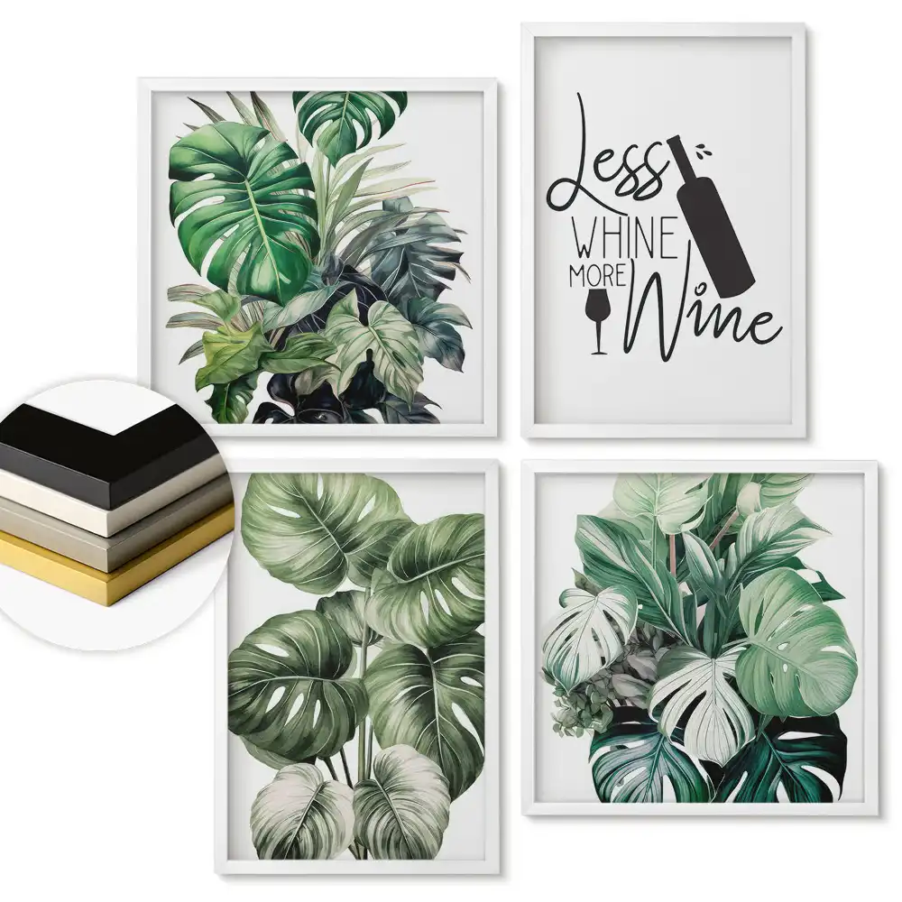 Set de tablouri înrămate Inspirații din plante cu o notă de vin