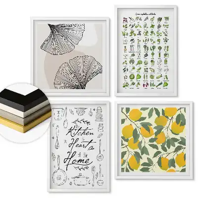 Set de 4 tablouri înrămate cu tematică culinară în stil modern