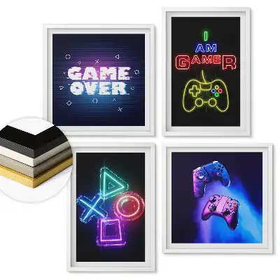Set de tablouri înrămate cu tematică gaming în stil neon