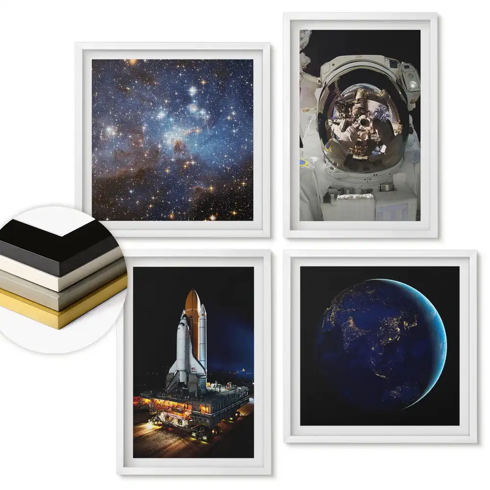 Set de 4 tablouri înrămate Descoperind secretele spațiului și tehnologiei