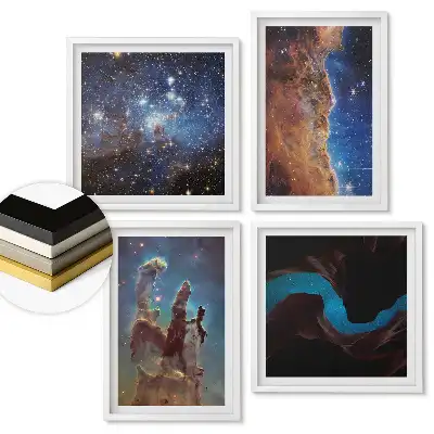 Set 4 tablouri înrămate Frumusețea Cosmică cu galaxii și nebuloase