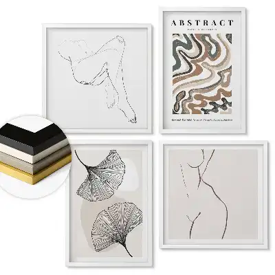 Set 4 tablouri înrămate cu forme abstracte și delicate