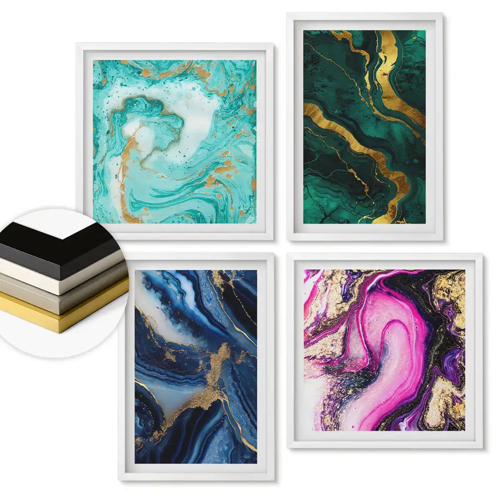 Set de tablouri înrămate Abstracțiuni colorate cu efect auriu