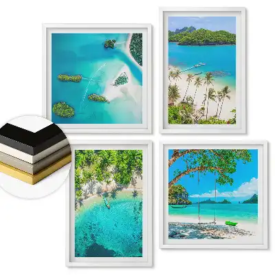Set 4 tablouri înrămate cu plaje paradisiace și ape turcoaz