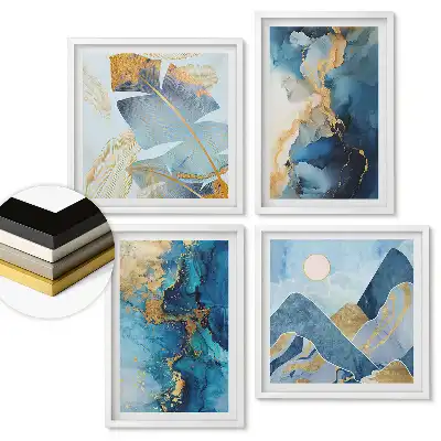 Set de tablouri înrămate cu peisaje abstracte în nuanțe de albastru