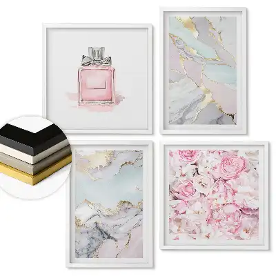 Set de tablouri înrămate cu motive florale în nuanțe pastelate