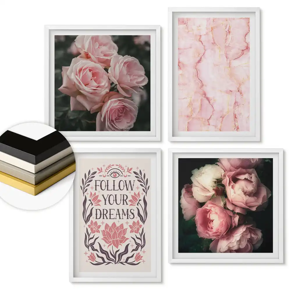 Set de tablouri înrămate cu flori și motive decorative