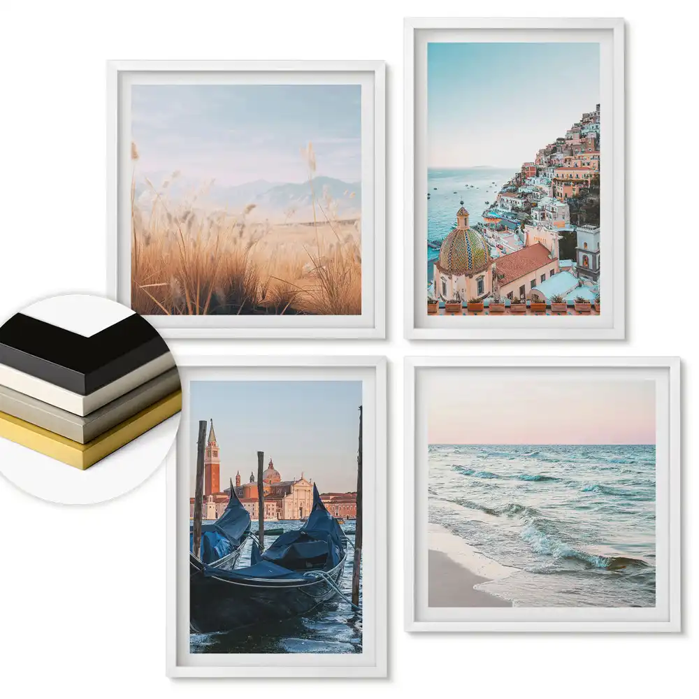 Set de 4 tablouri înrămate cu peisaje italiene și frumuseți naturale