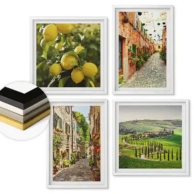 Set 4 tablouri înrămate cu peisaje fermecătoare și străzi colorate