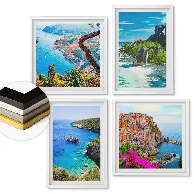 Set de 4 tablouri înrămate cu peisaje pitorești și mare albastră
