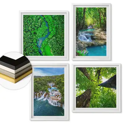 Set de 4 tablouri înrămate cu peisaje verzi pline de apă și viață