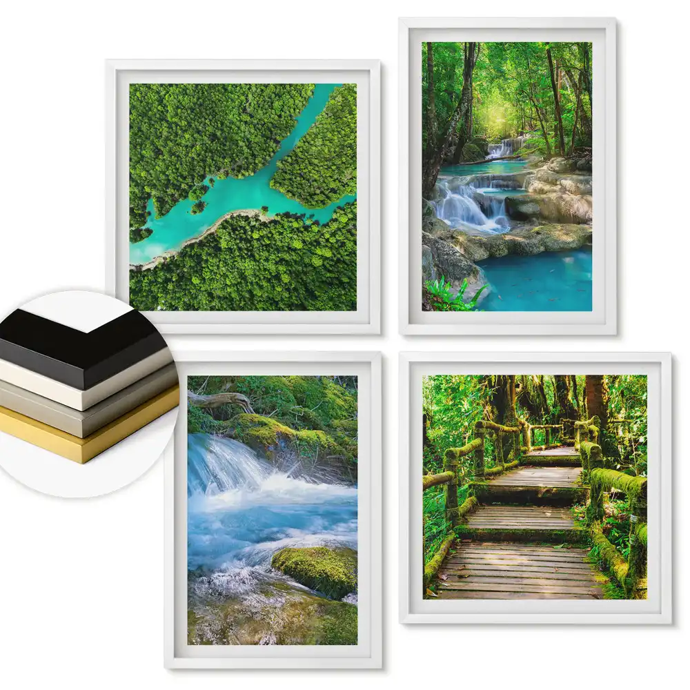 Set de 4 tablouri înrămate Oaze verzi de natură și apă