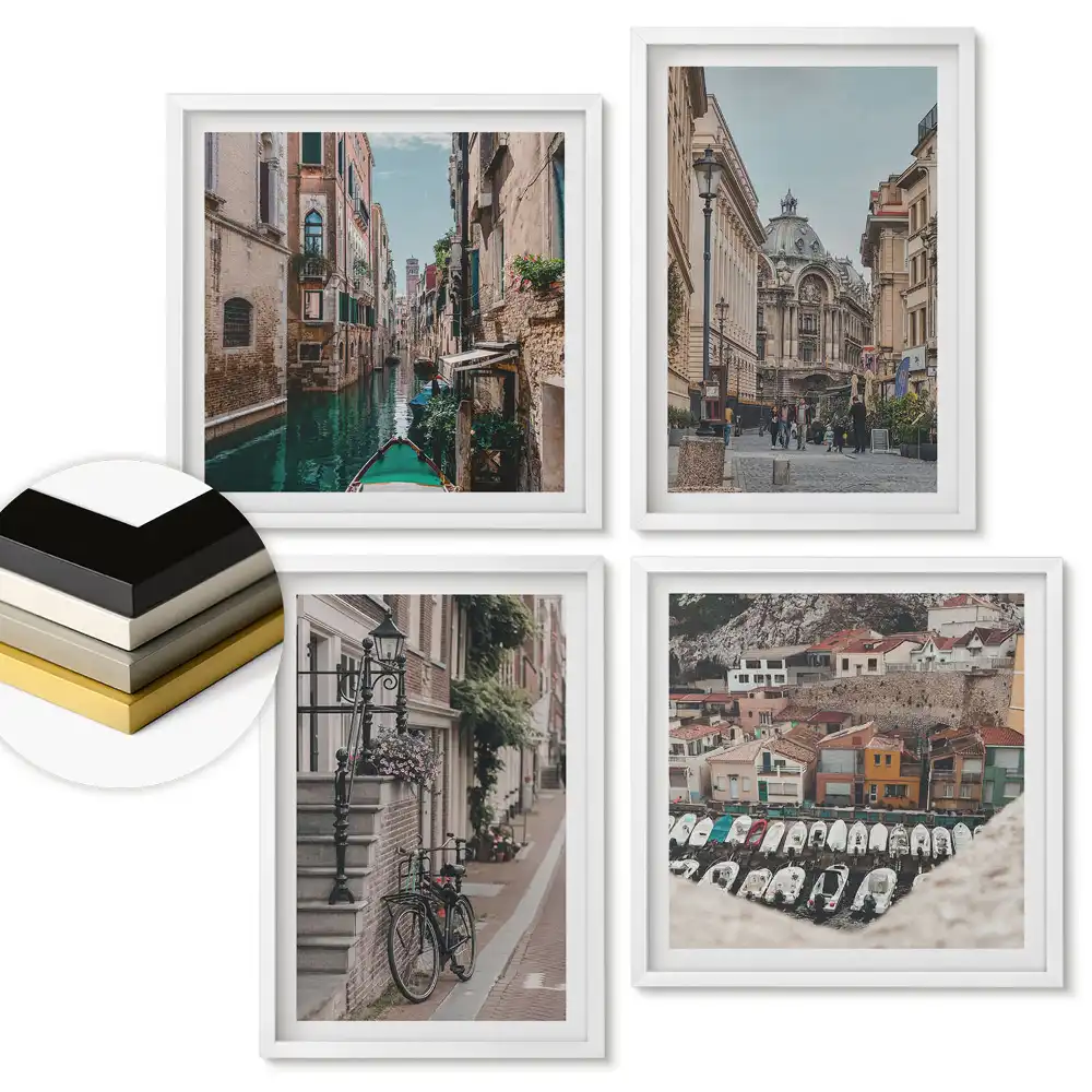 Set de 4 tablouri înrămate cu peisaje urbane fermecătoare