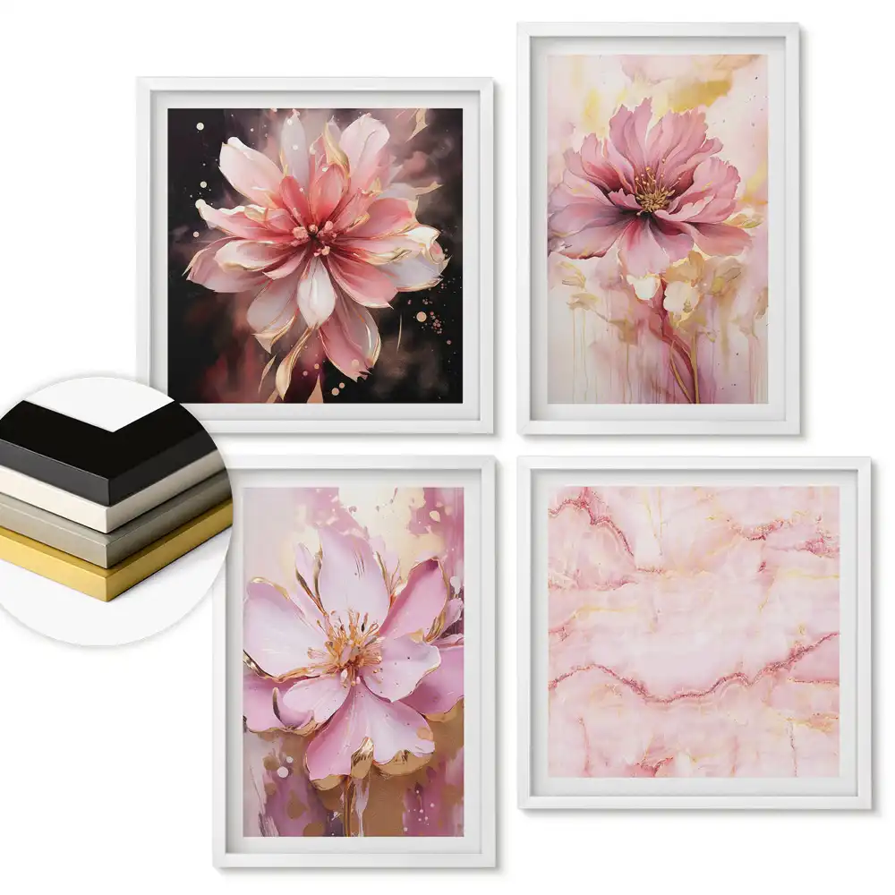 Set 4 tablouri înrămate Inspirații florale în nuanțe pastelate